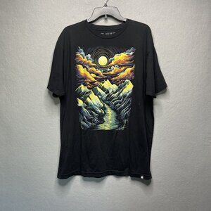 Into The AM Graphic T-Shirt XL Black Mountain Scene Moon River Nature Print